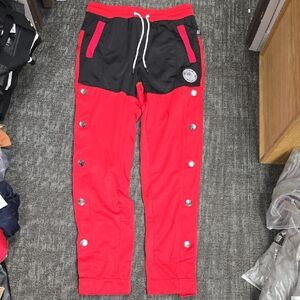 Red and Black Snap Button Track Pants